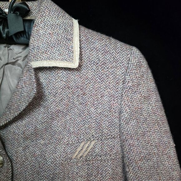 Vintage Women's Wool with Suede Detail Belted Jacket Coat 42/6 - Picture 5 of 16